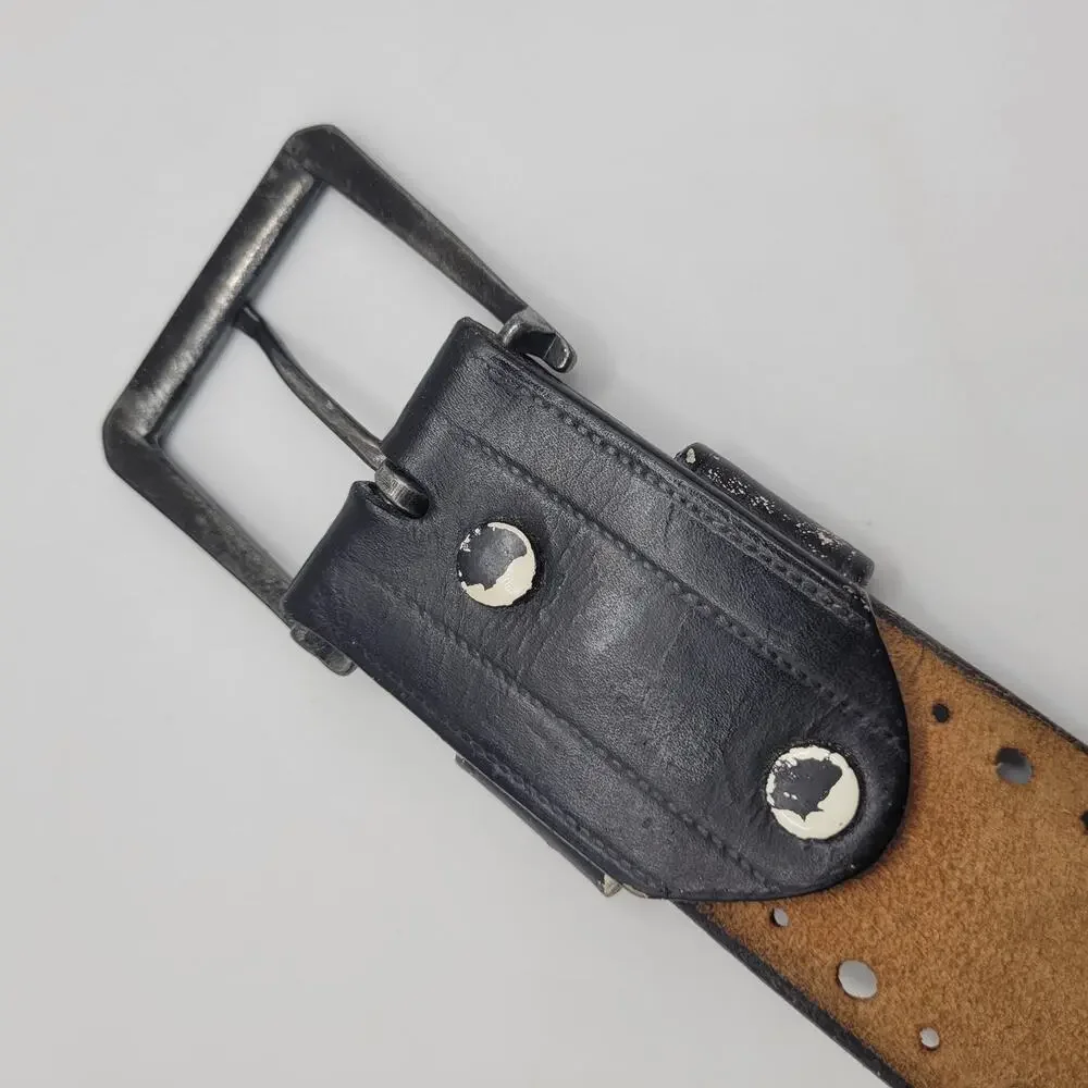 Black Leather Belt Mens 34 Perforated Industrial Utilitarian Edgy Punk Goth Wide